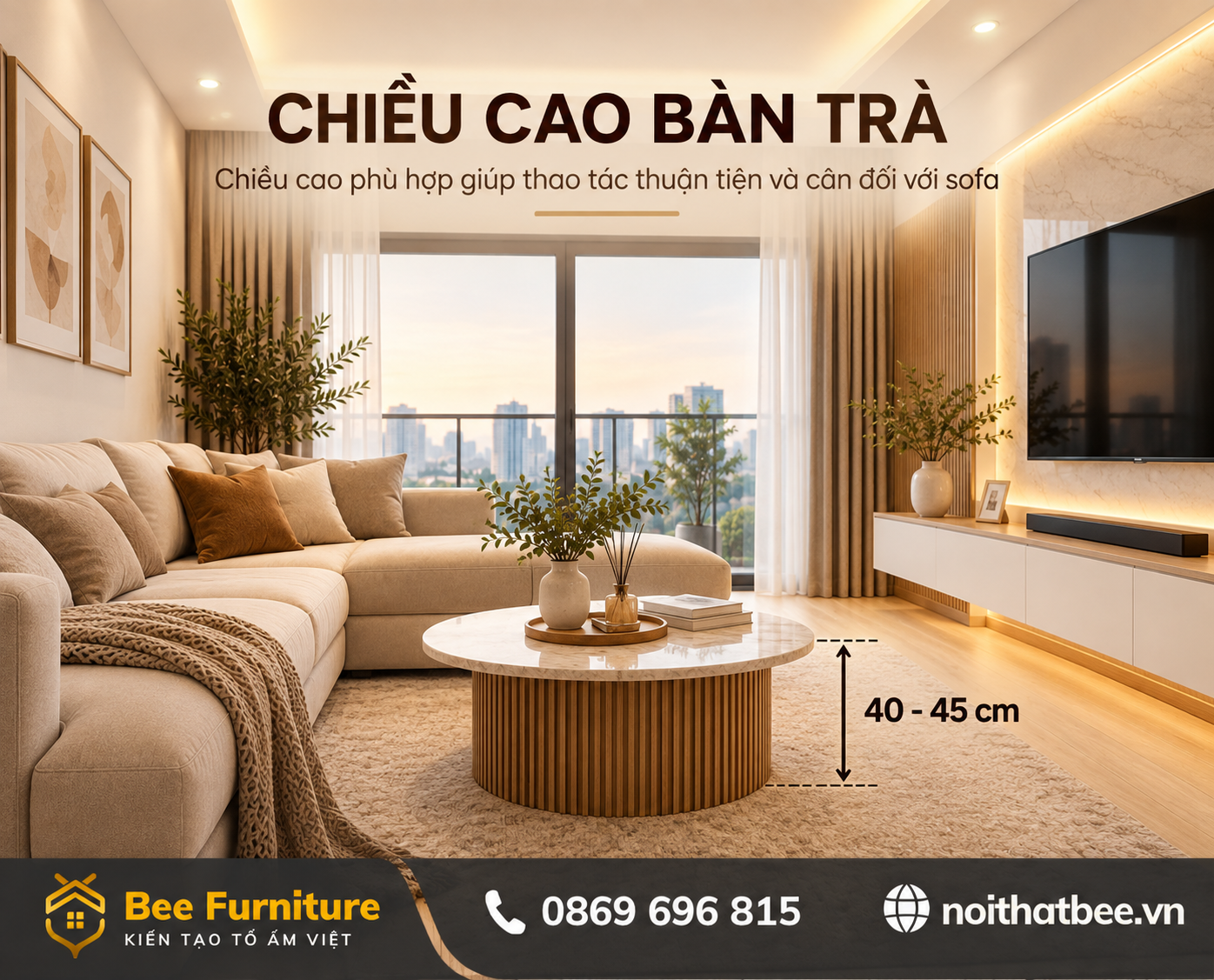 Chiều cao bàn trà phòng khách