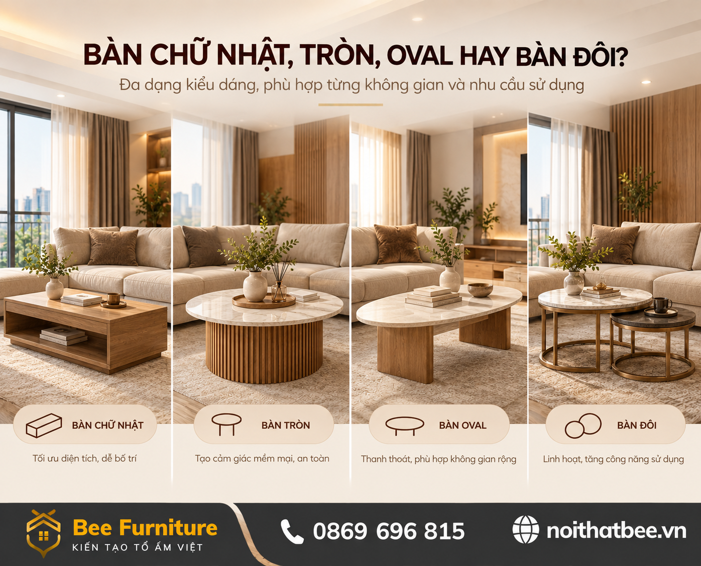 Bàn chữ nhật, tròn, oval hay bàn đôi?