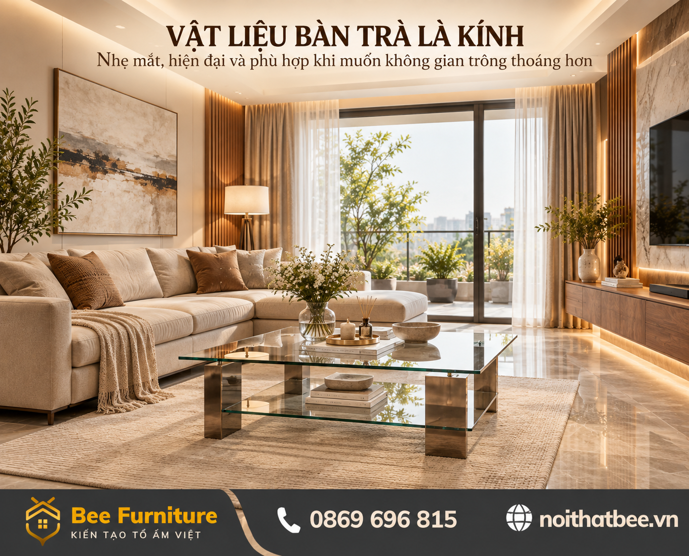 Vật liệu bàn trà là Kính