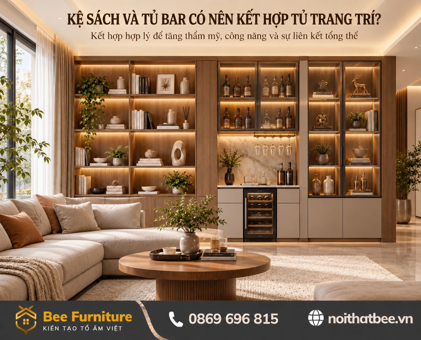 Kệ sách và tủ bar có nên kết hợp tủ trang trí?