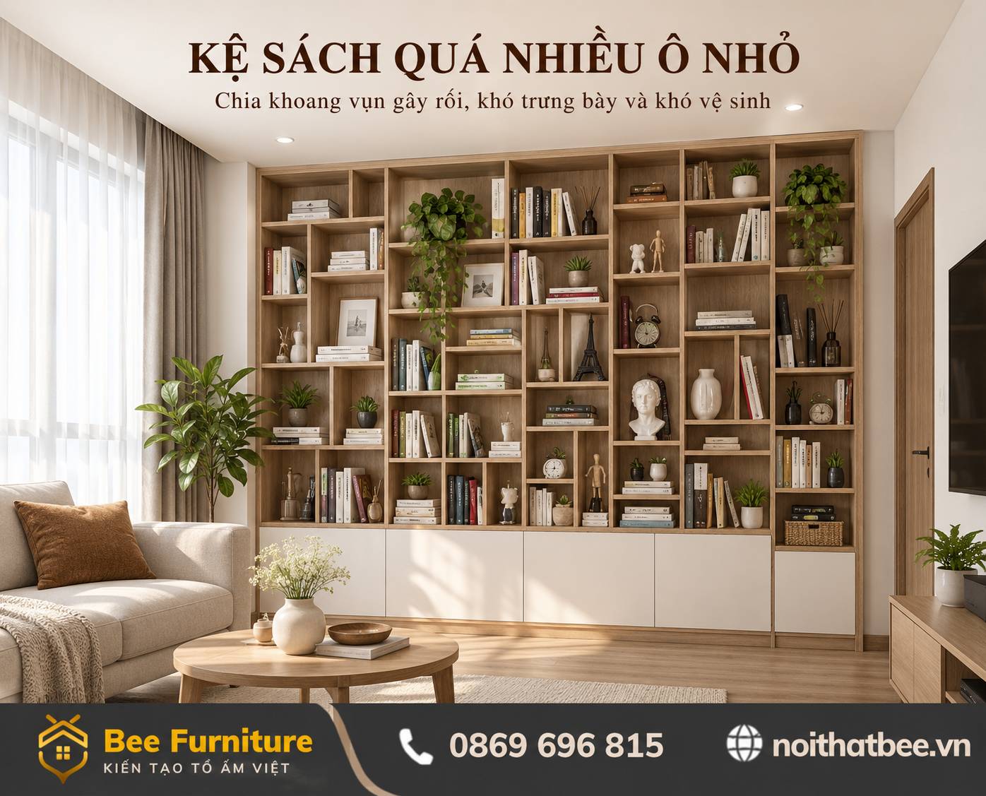 Kệ sách quá nhiều ô nhỏ