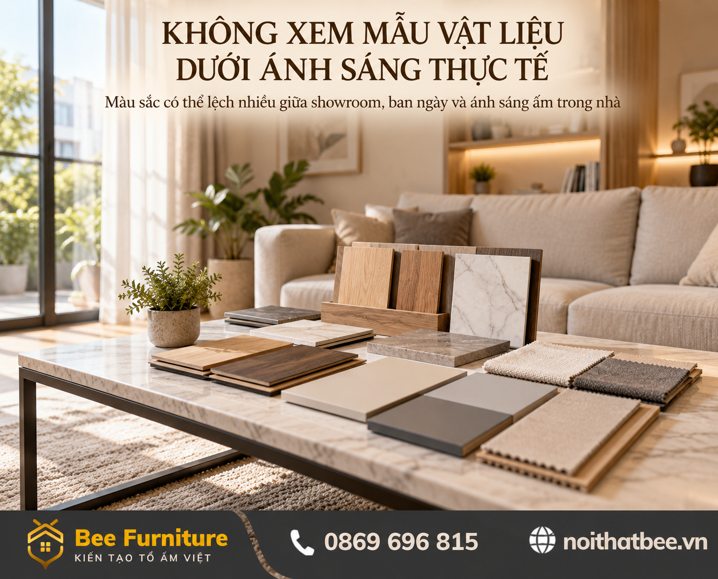 Không xem mẫu vật liệu dưới ánh sáng thực tế