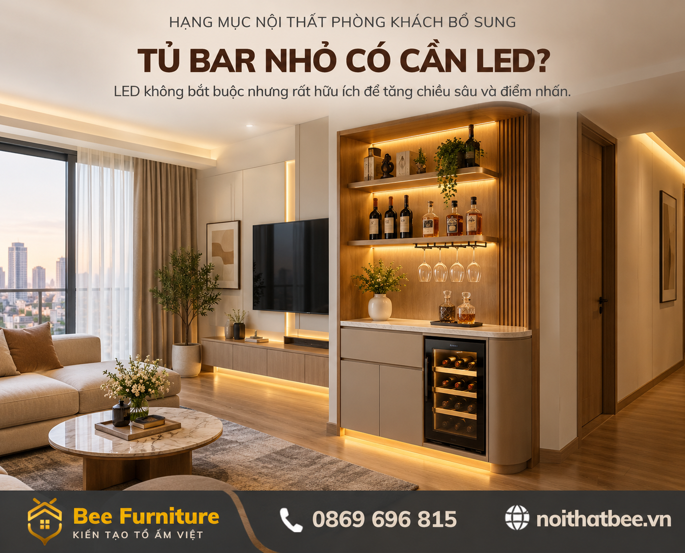 Tủ bar nhỏ có cần LED?