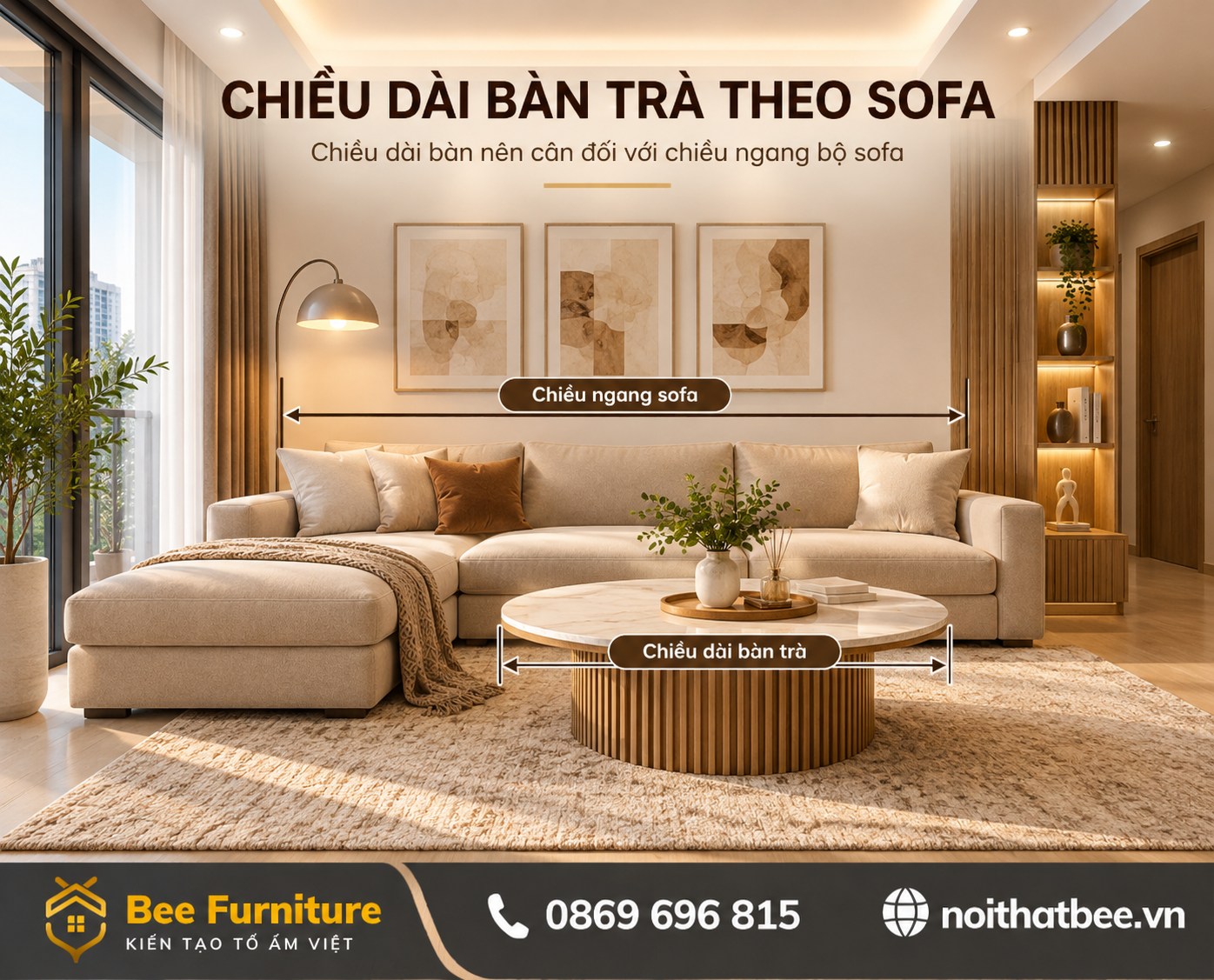Chiều dài bàn trà theo sofa