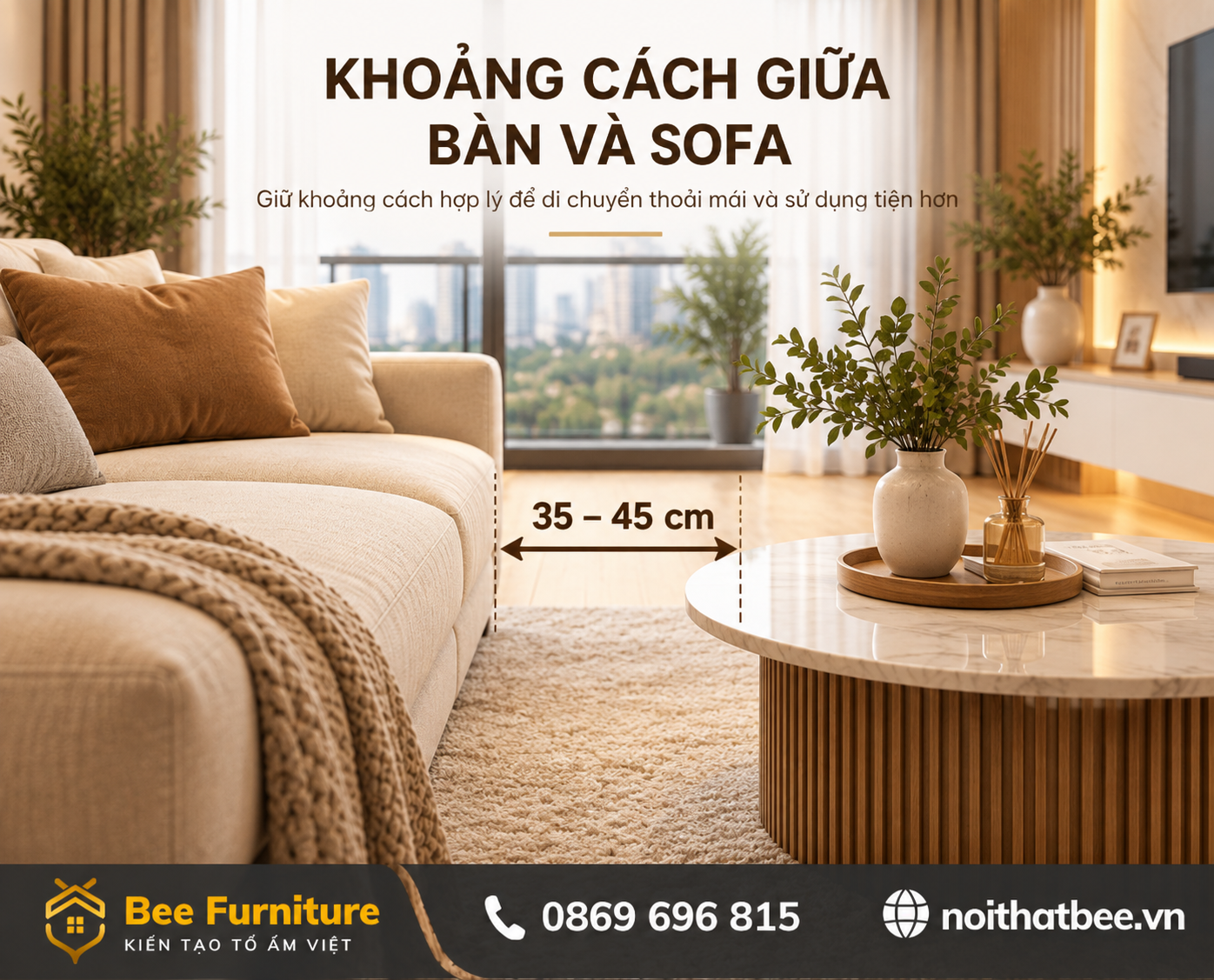 Khoảng cách giữa bàn và sofa