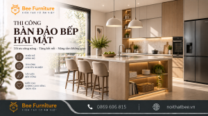 Thi công bàn đảo bếp hai mặt