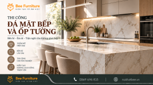 Thi công đá mặt bếp và ốp tường