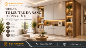Thi công tủ lưu trữ đa năng phòng khách