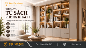 Thi công tủ sách phòng khách