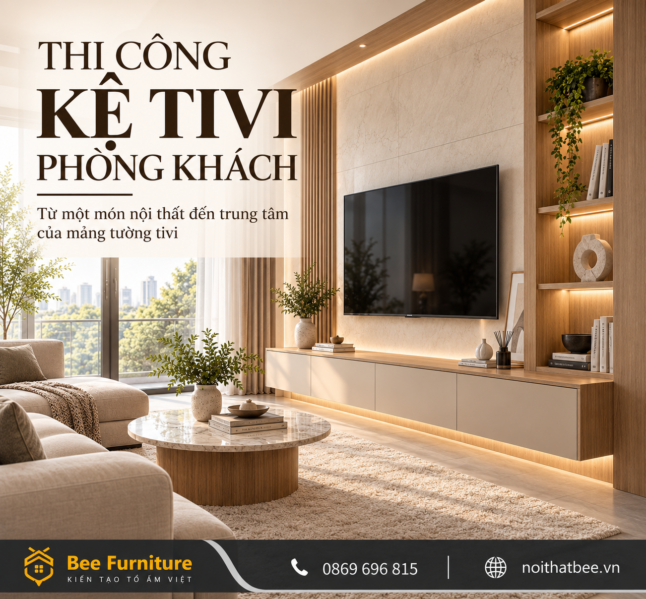 Thi công kệ tivi phòng khách