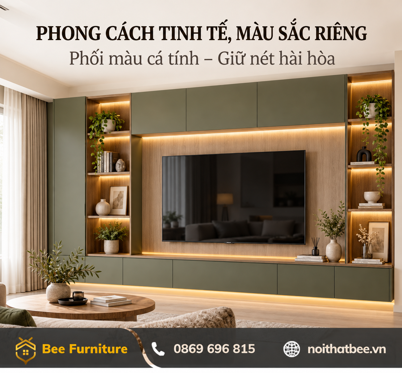 Phong cách kệ tivi tinh tế, màu sắc riêng