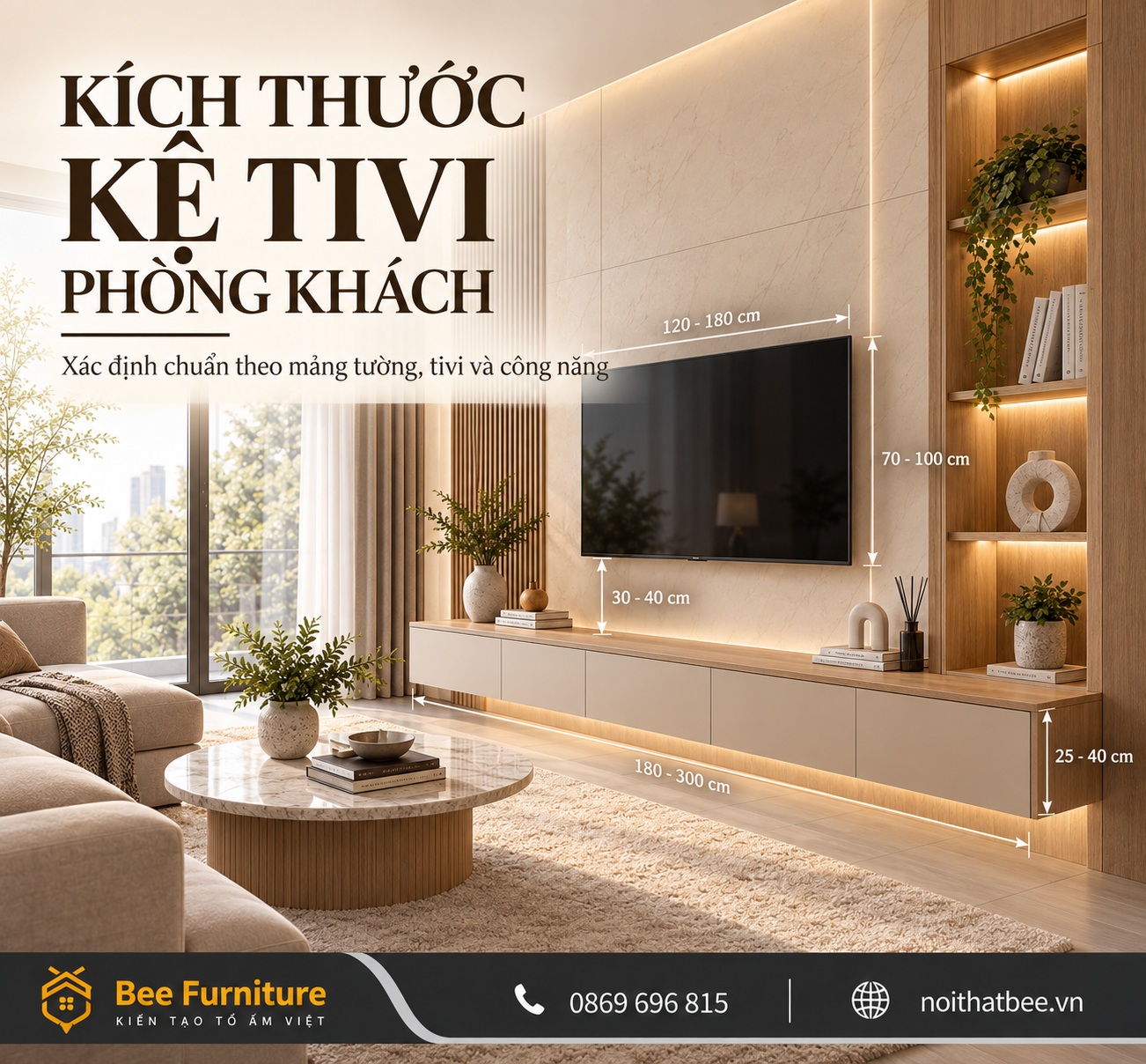 Kích thước kệ tivi phòng khách nên xác định như thế nào?
