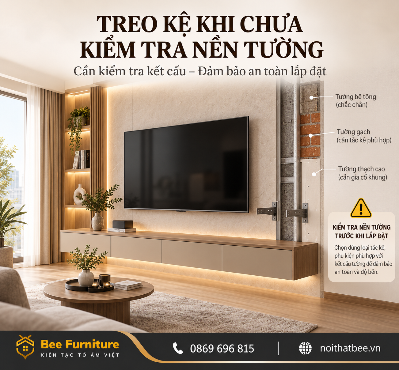 Treo kệ khi chưa kiểm tra nền tường