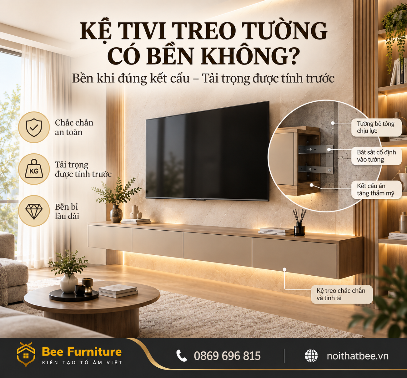 Kệ tivi treo tường có bền không?