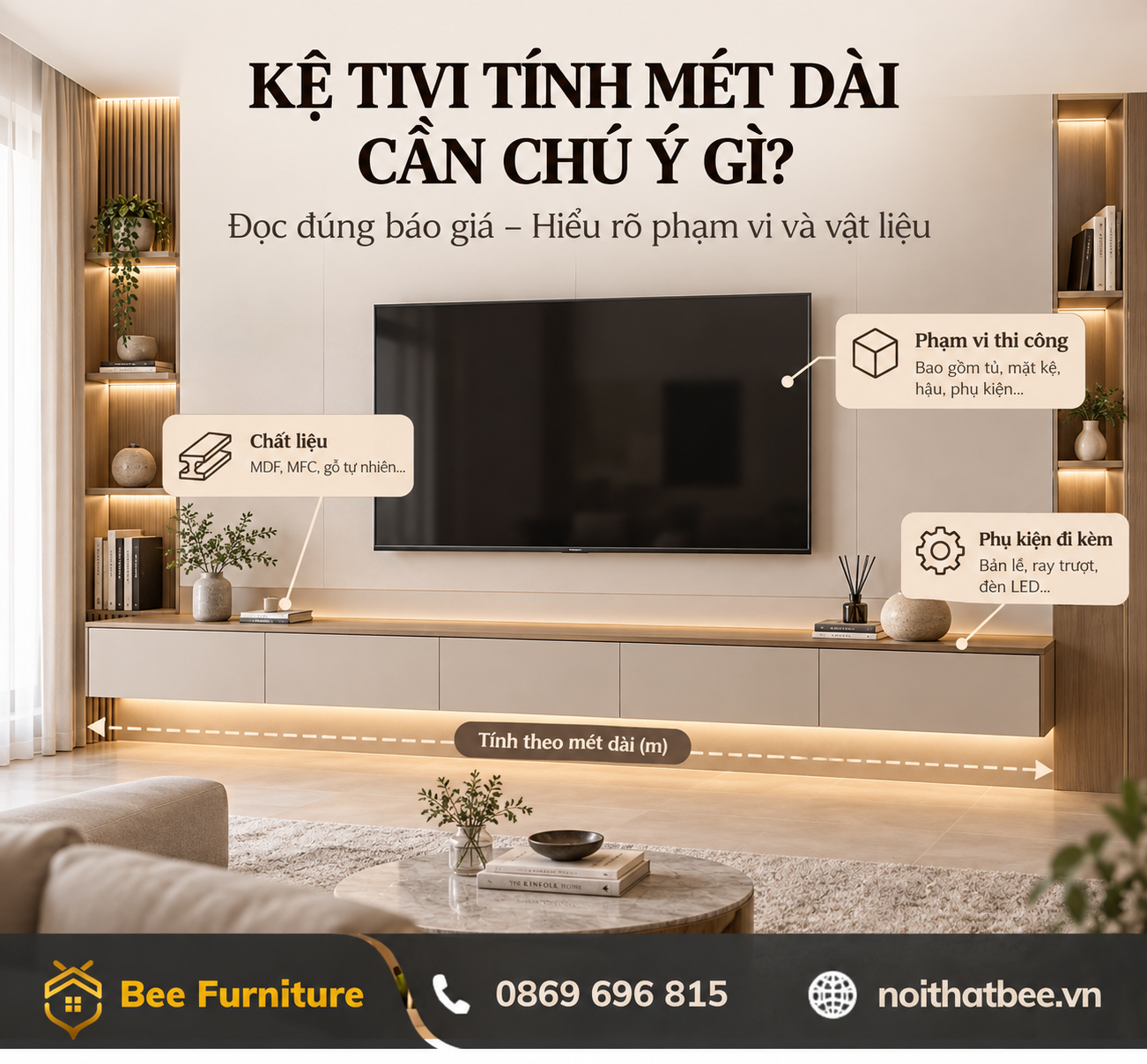 Kệ tivi tính mét dài cần chú ý gì?