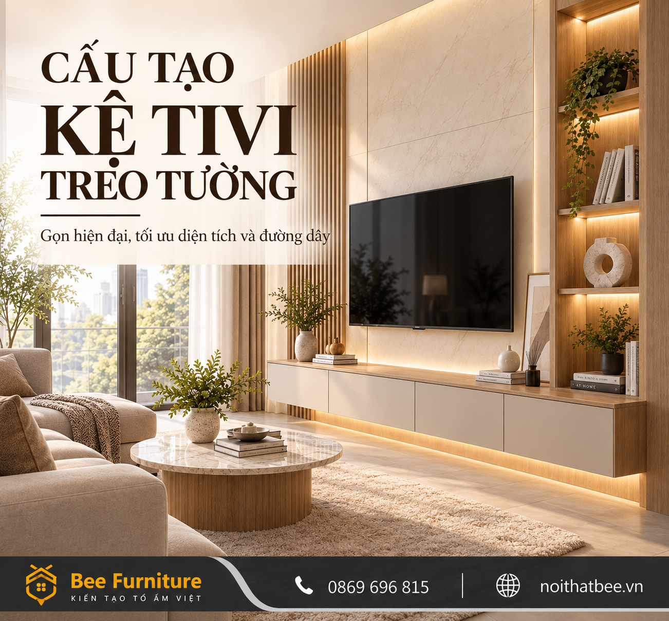 Cấu tạo kệ tivi phòng khách treo tường