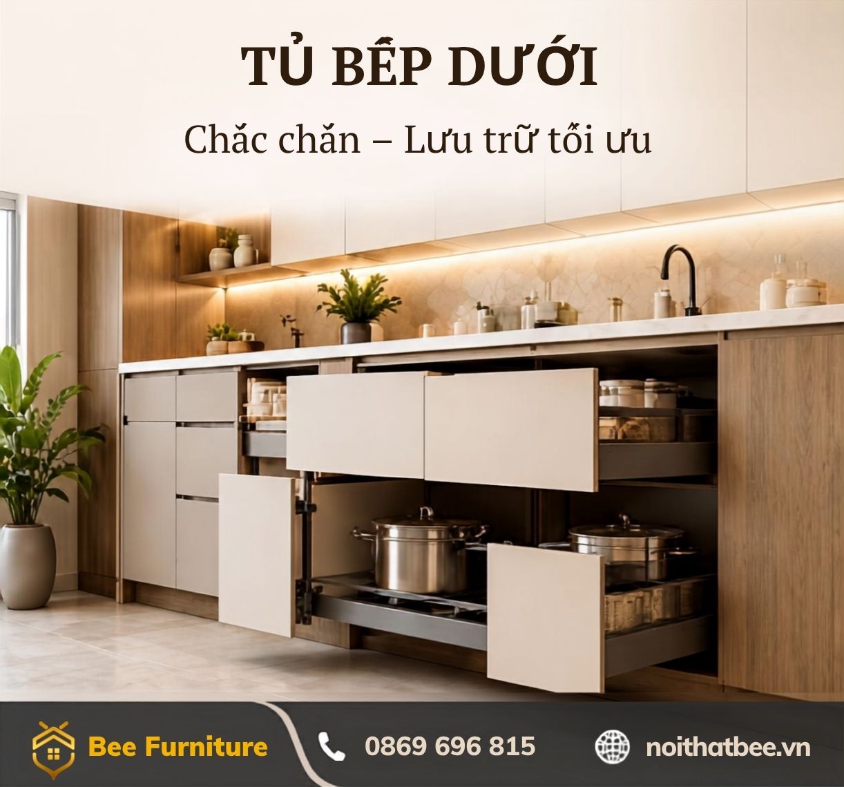 Tủ bếp dưới thi công nội thất phòng bếp