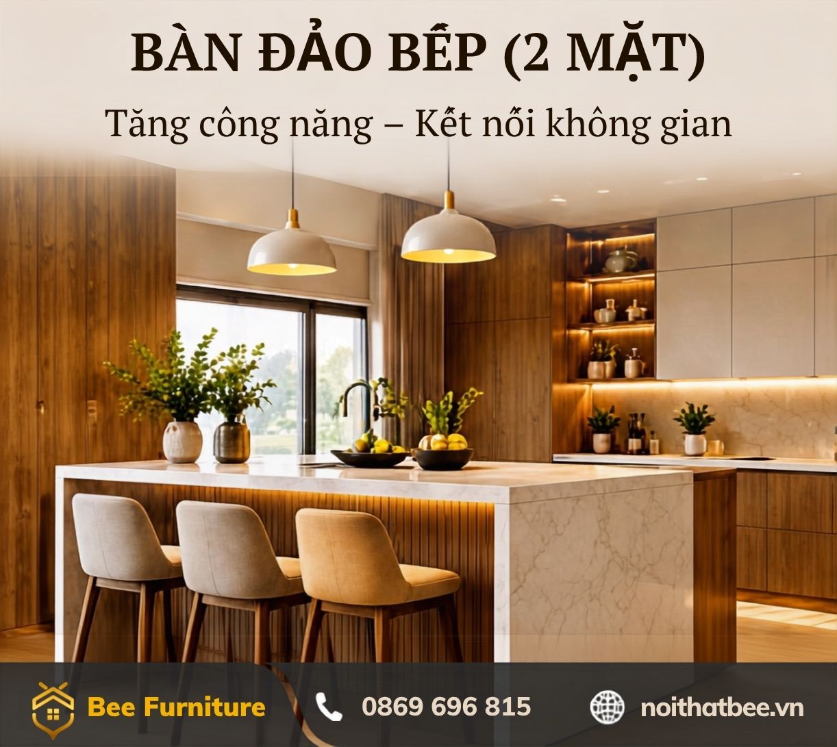 Bàn đảo bếp hai mặt
