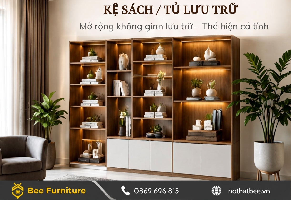 Kệ sách hoặc Tủ lưu trữ phòng khách
