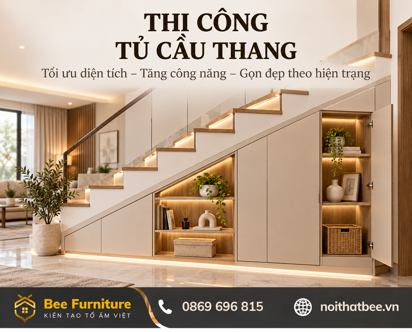 Thi công tủ cầu tháng phòng khách