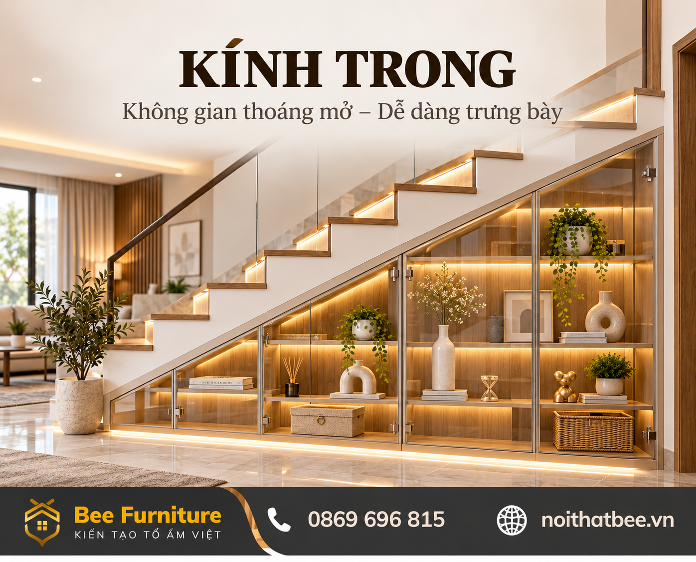 Tủ cầu thang kính trong