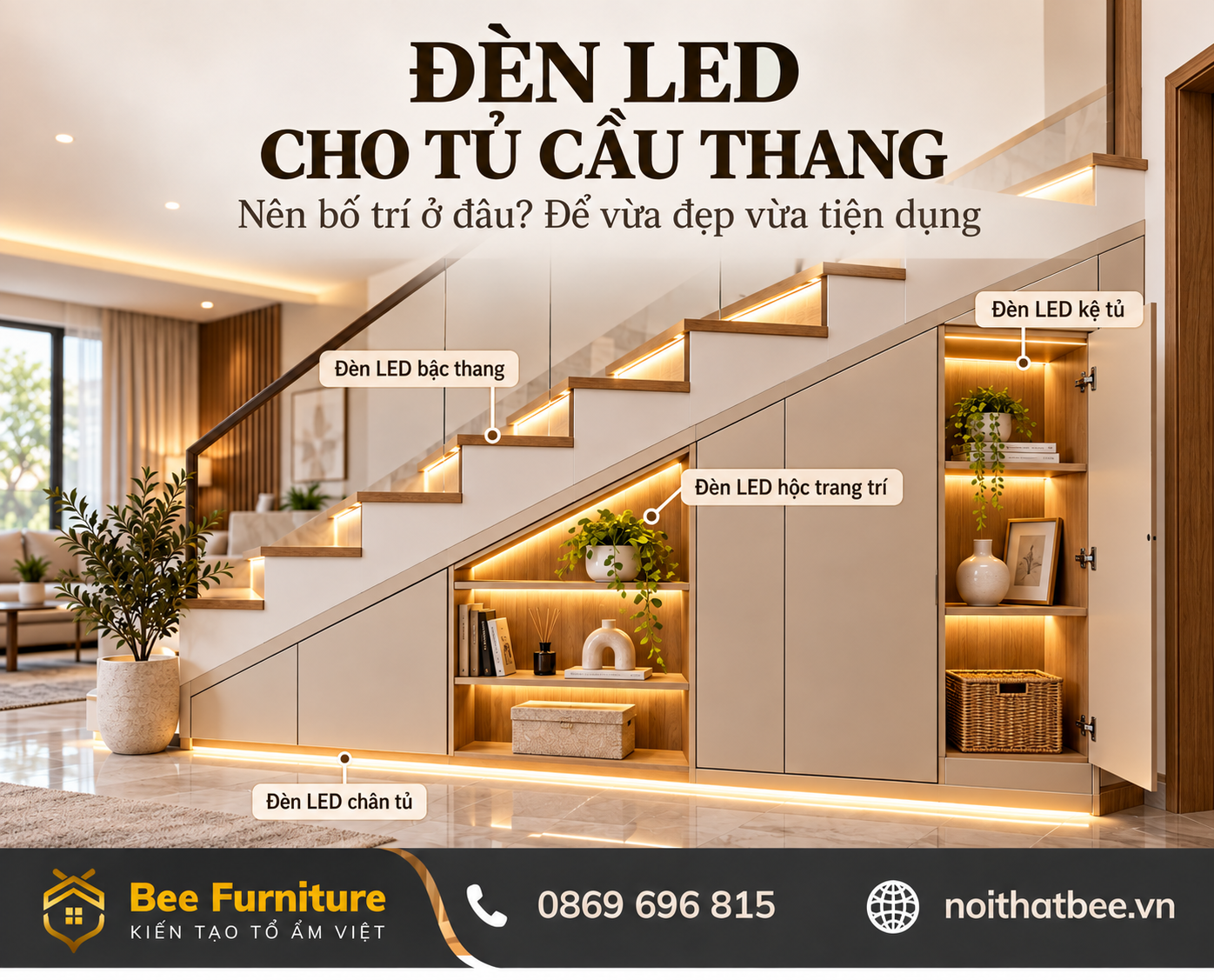 Đèn LED cho tủ cầu thang: nên bố trí ở đâu?
