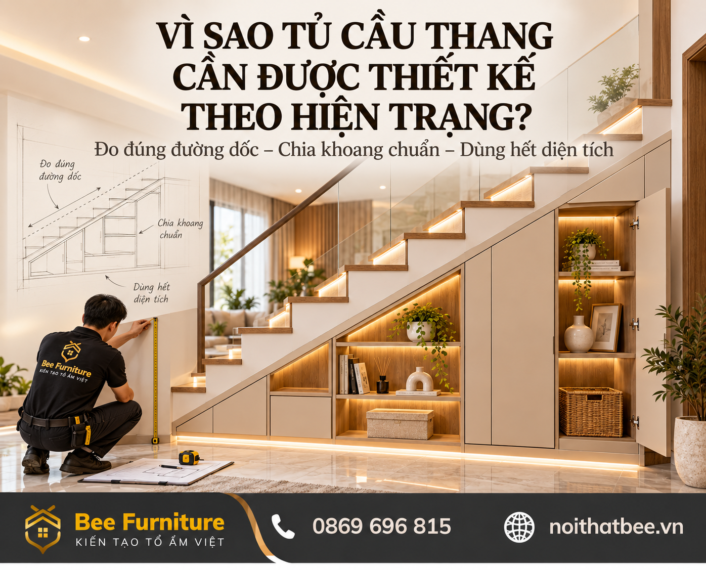 Vì sao tủ cầu thang cần được thiết kế theo hiện trạng?