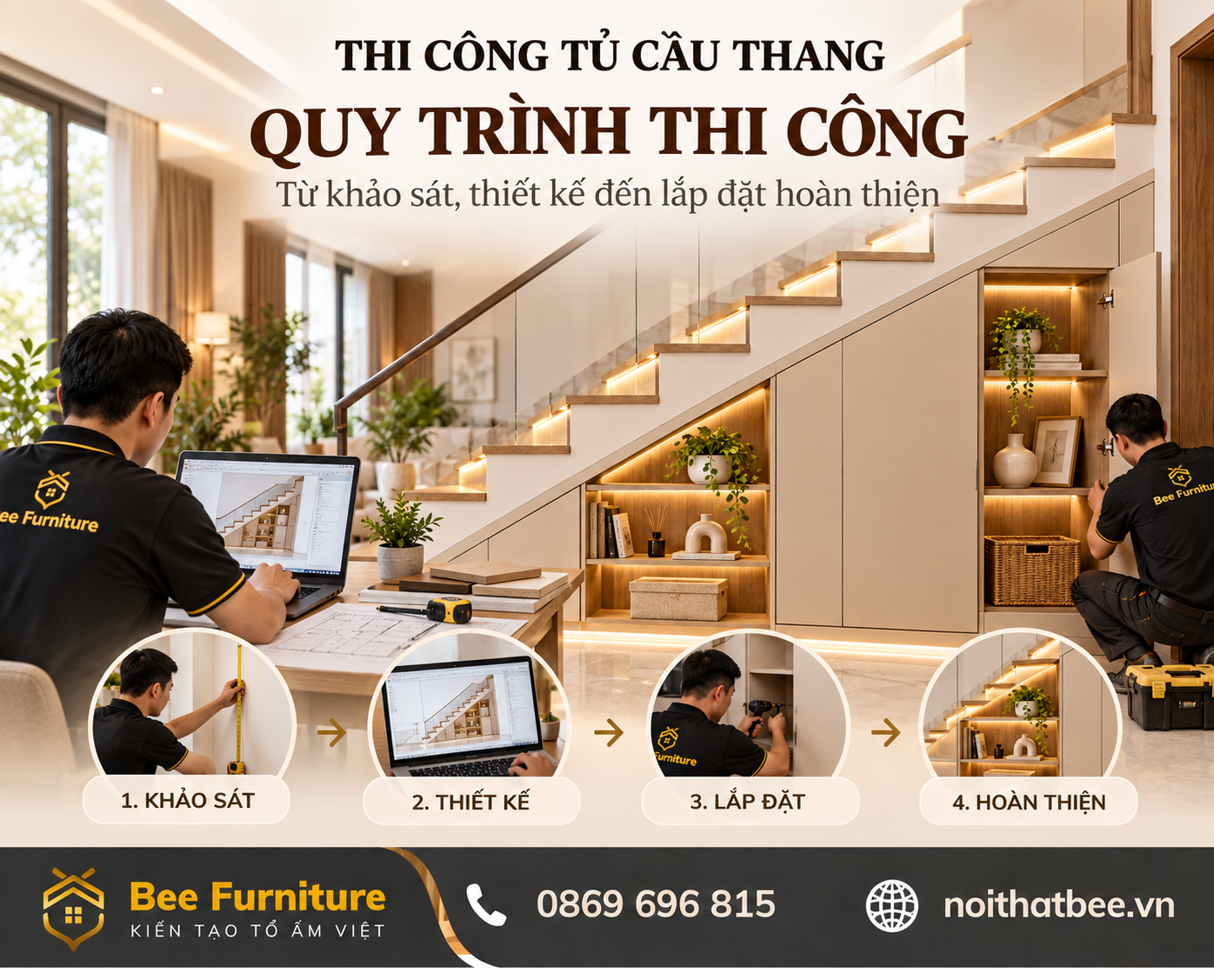 Quy trình thi công tủ cầu thang