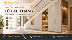 Thi công tủ cầu thang phòng khách