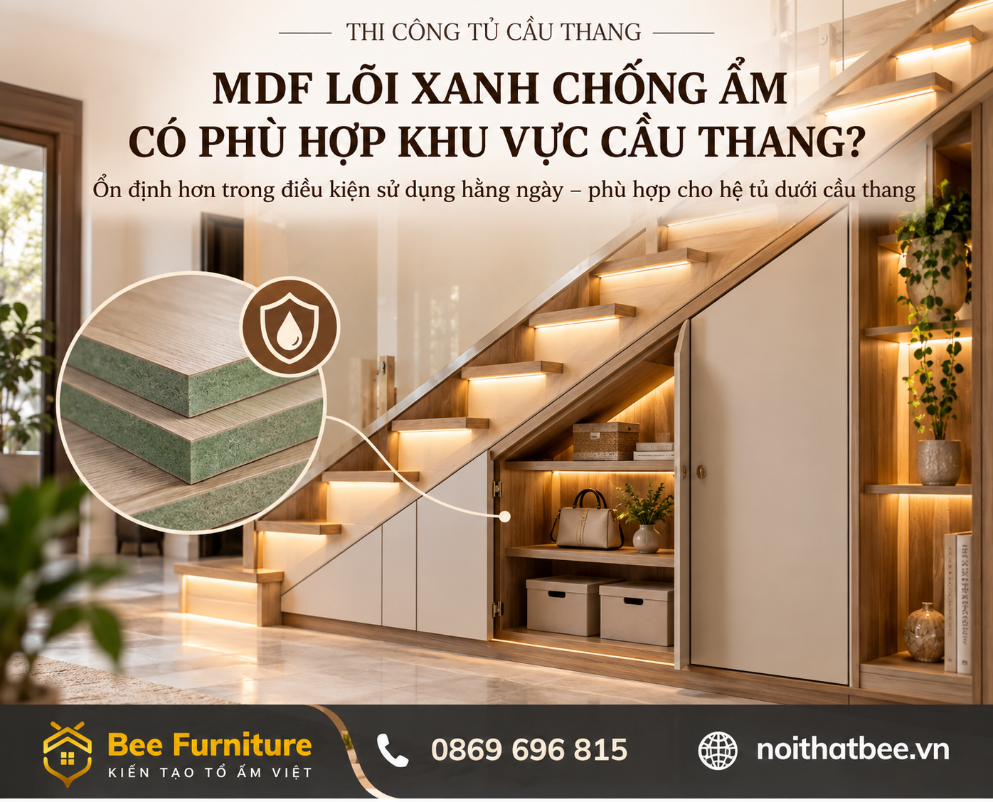 MDF lõi xanh chống ẩm có phù hợp khu vực cầu thang?