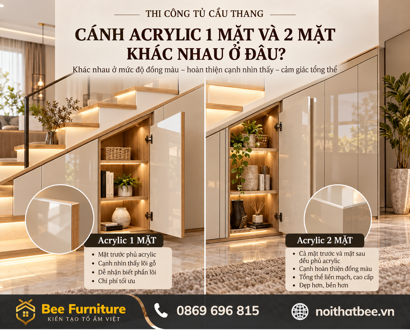 Cánh Acrylic 1 mặt và 2 mặt khác nhau ở đâu?