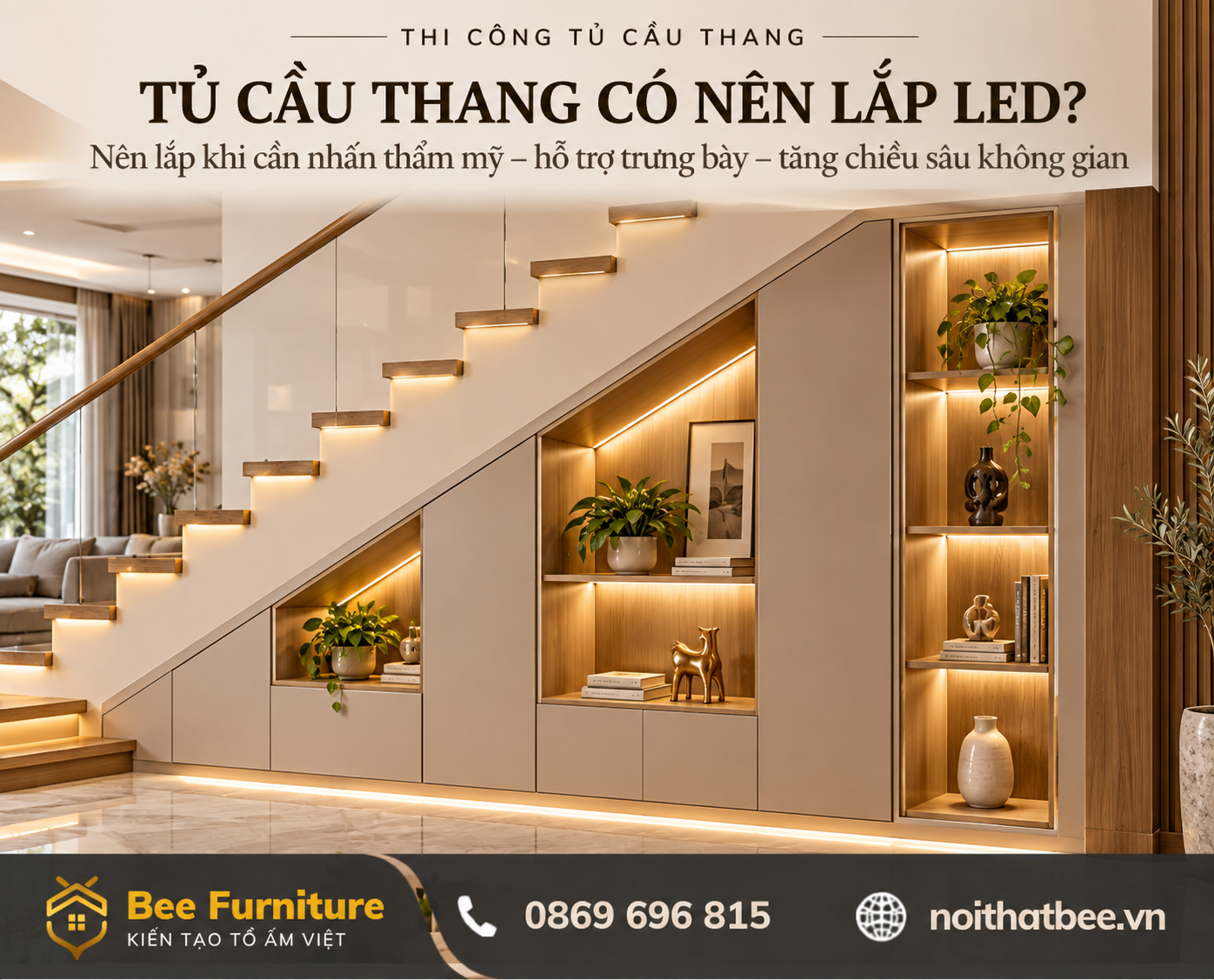 Tủ cầu thang có nên lắp LED?