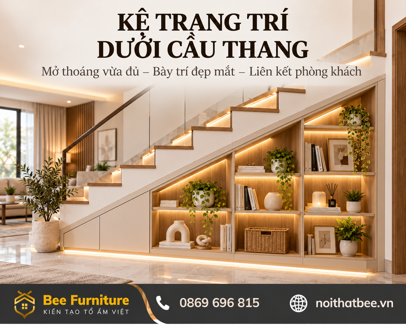 Kệ trang trí dưới cầu thang