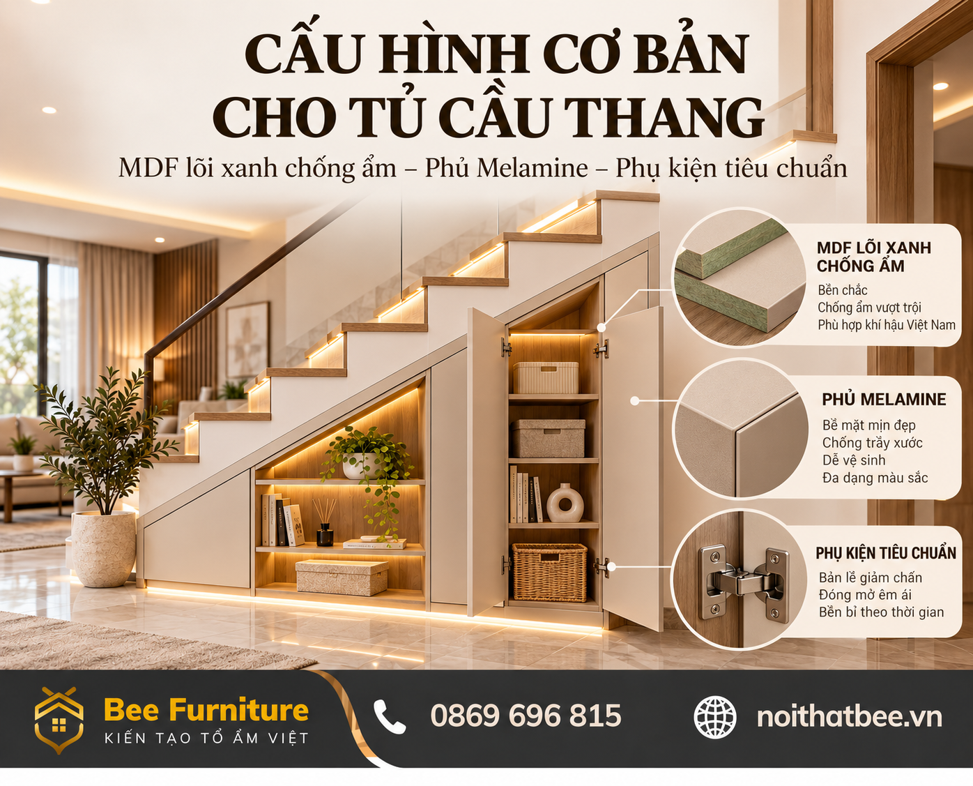 Cấu hình cơ bản cho tủ cầu thang tính theo mét vuông