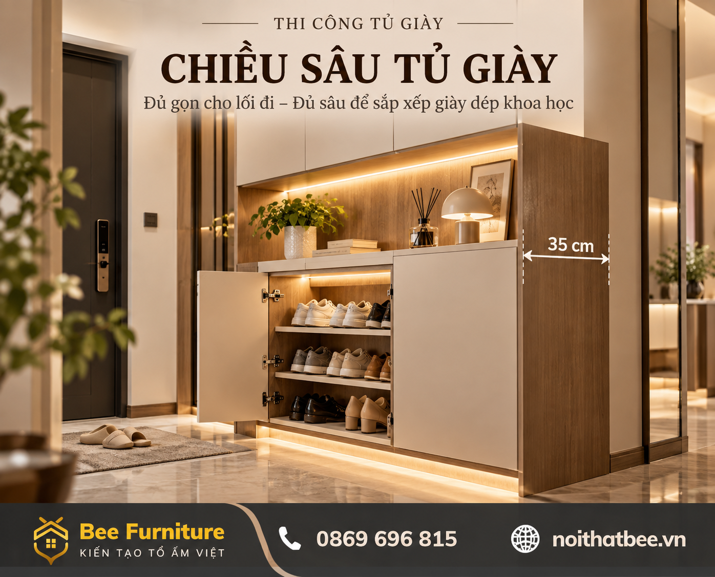 Chiều sâu tủ giày