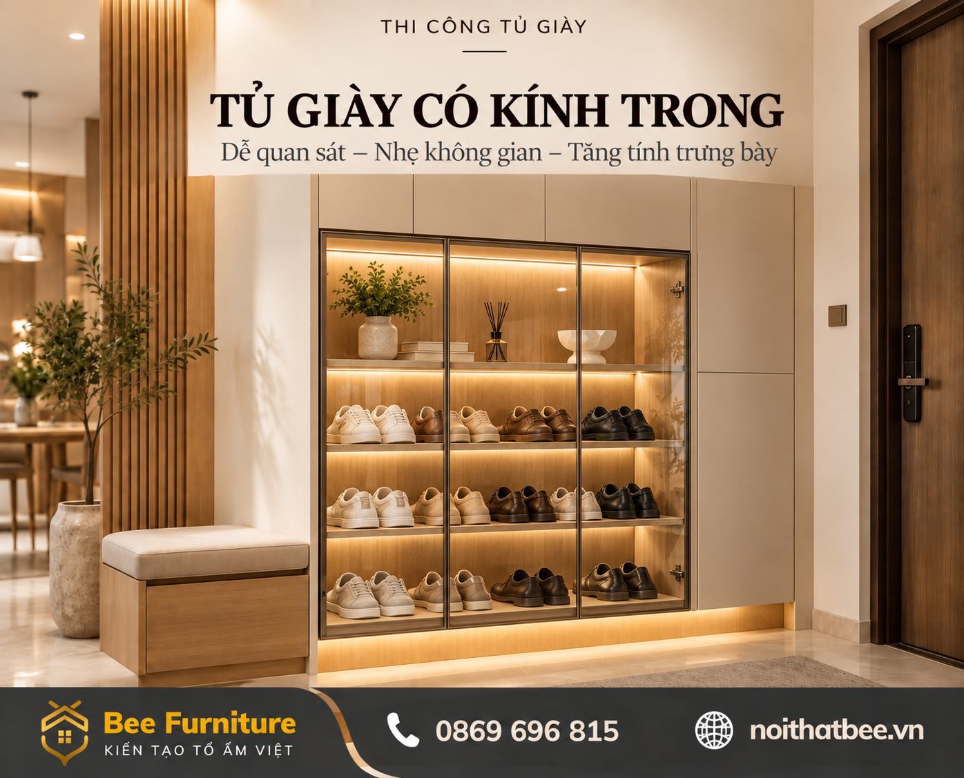 Tủ giày có kính trong