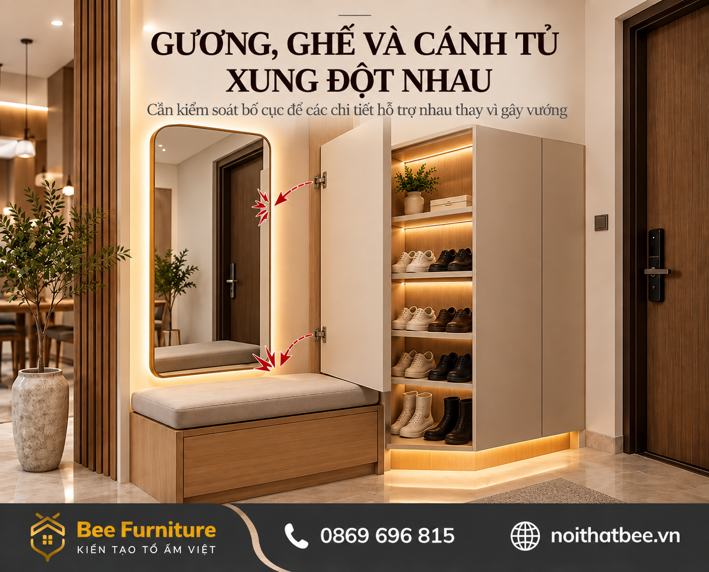 Gương, ghế và cánh tủ xung đột nhau