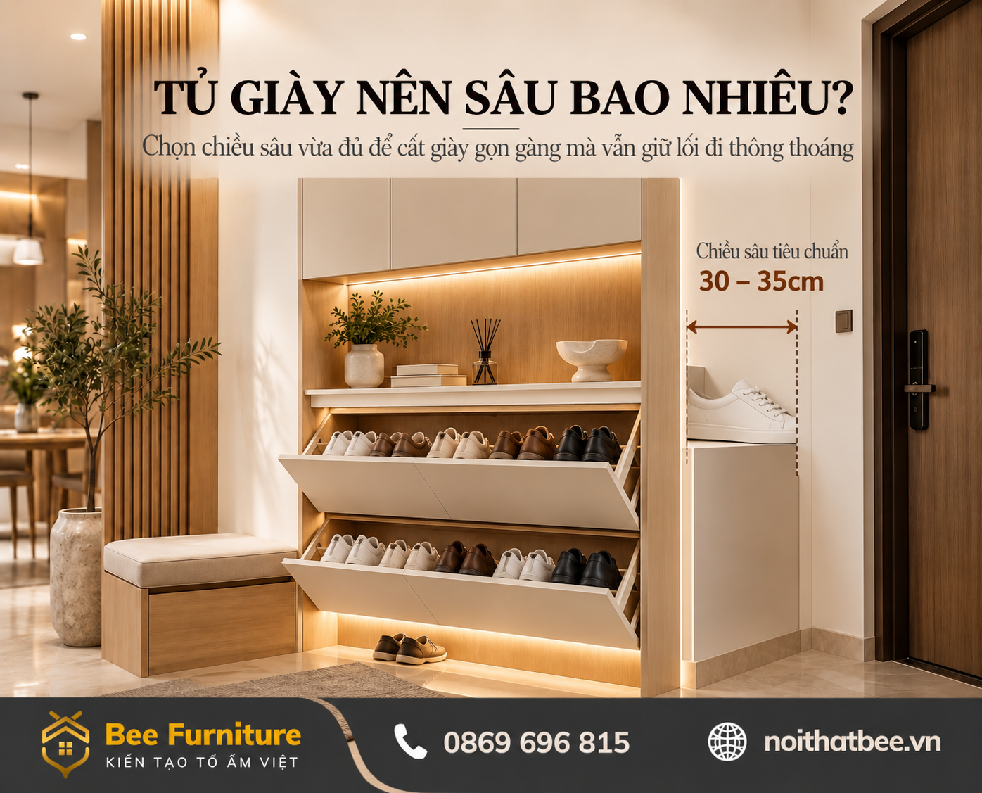 Tủ giày nên sâu bao nhiêu?