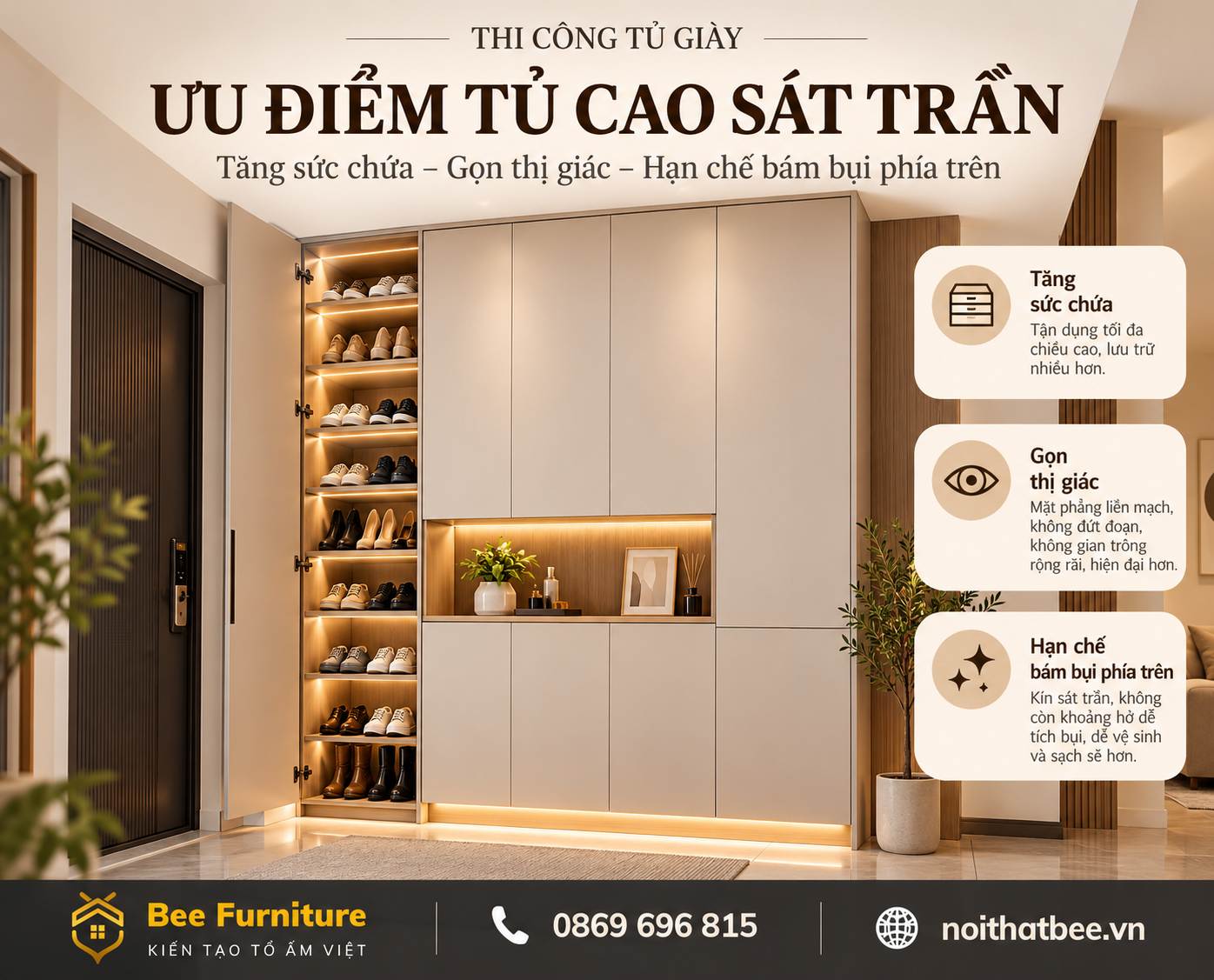 Ưu điểm tủ giày cao sát trần