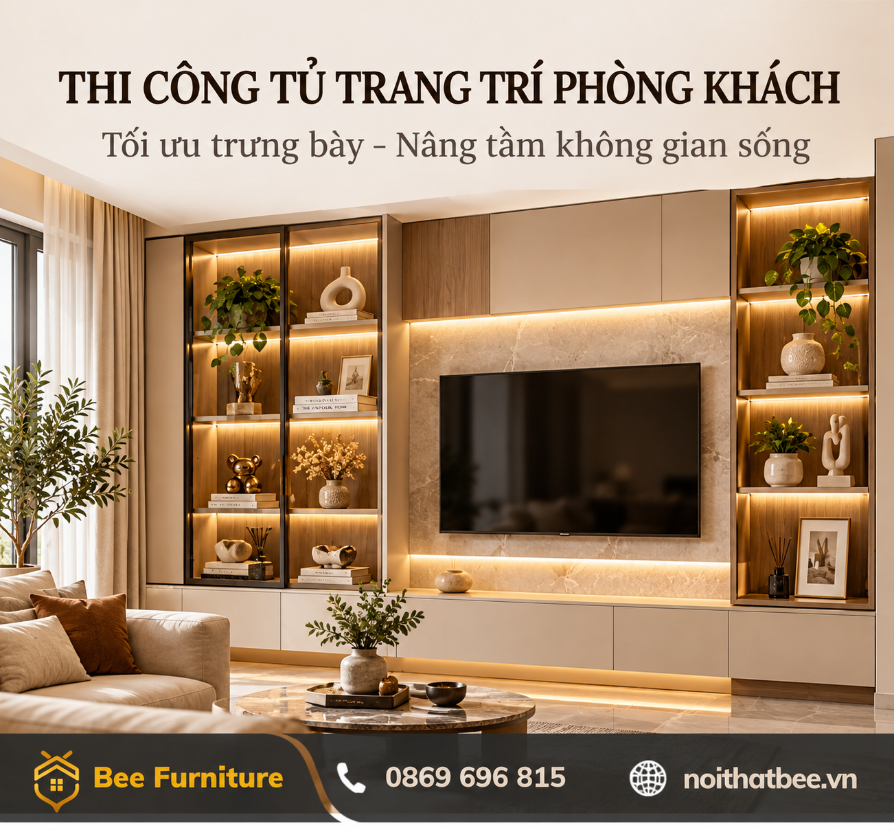 Thi công tủ trang trí phòng khách: cần bắt đầu từ công năng