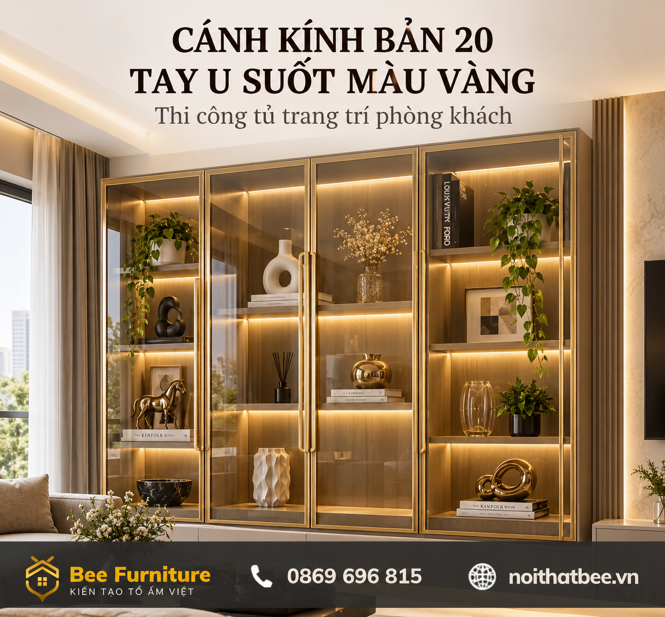 Cánh kính bản 20 tay U suốt màu vàng