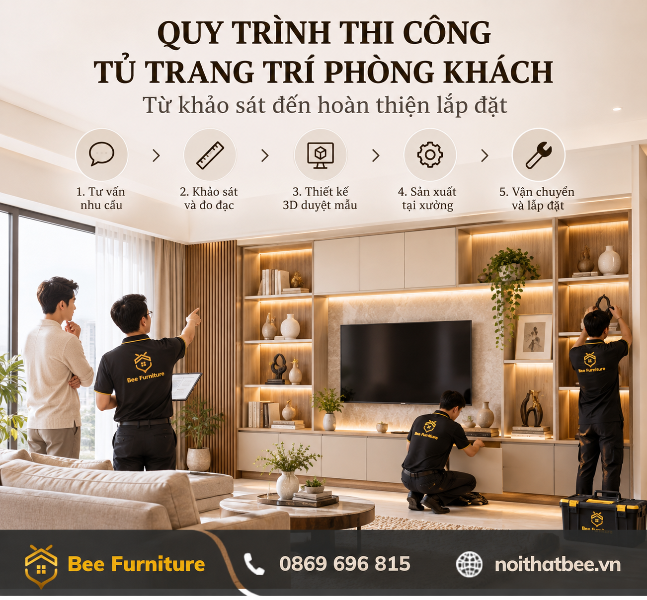 Quy trình thi công tủ trang trí phòng khách