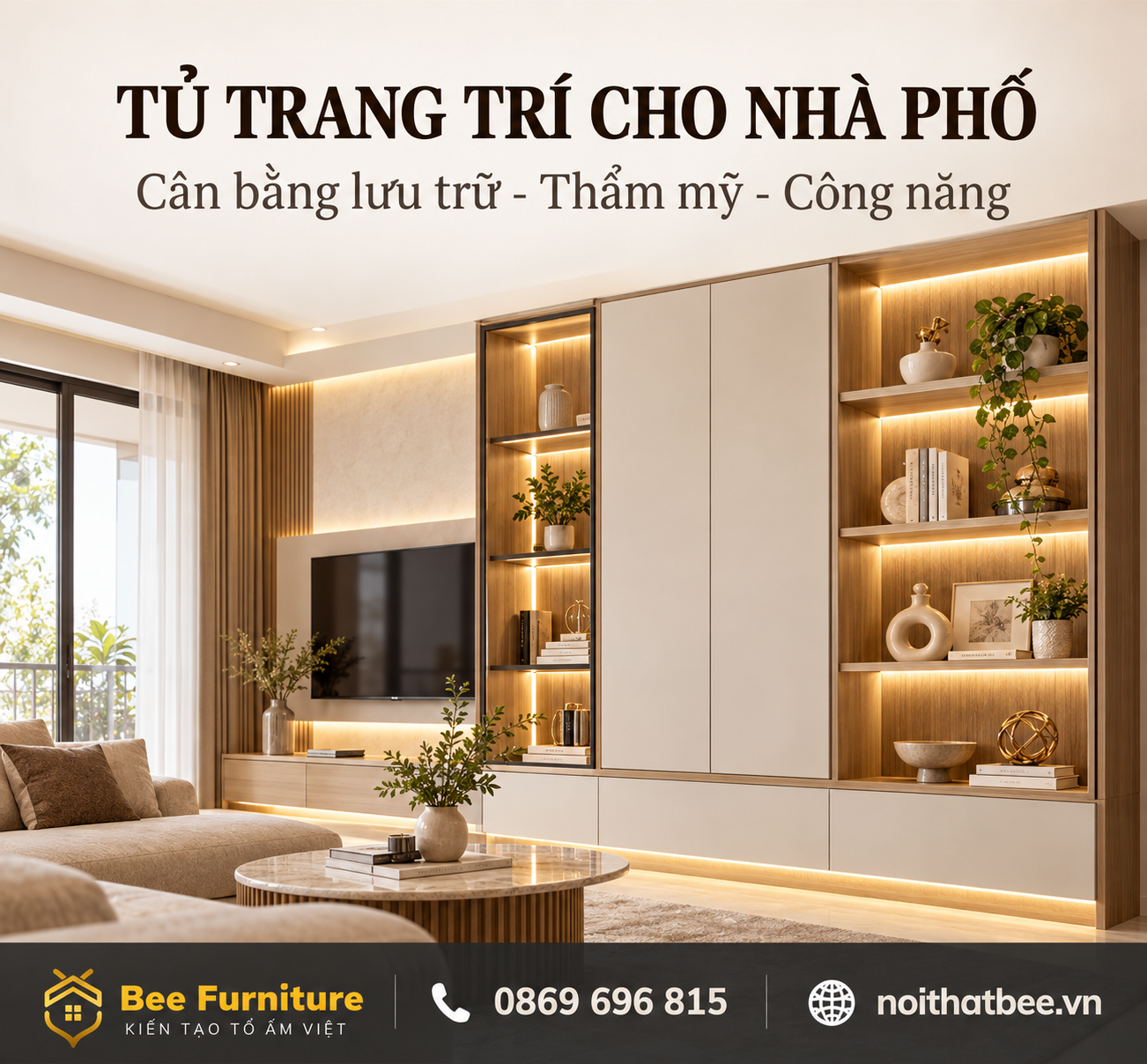 Thi công tủ trang trí cho nhà phố