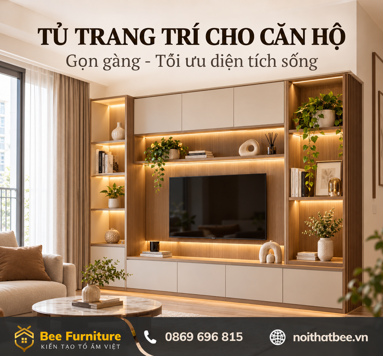 Thi công tủ trang trí cho căn hộ
