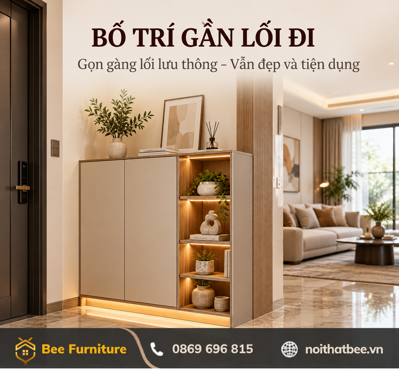 Bố trí tủ trang trí gần lối đi