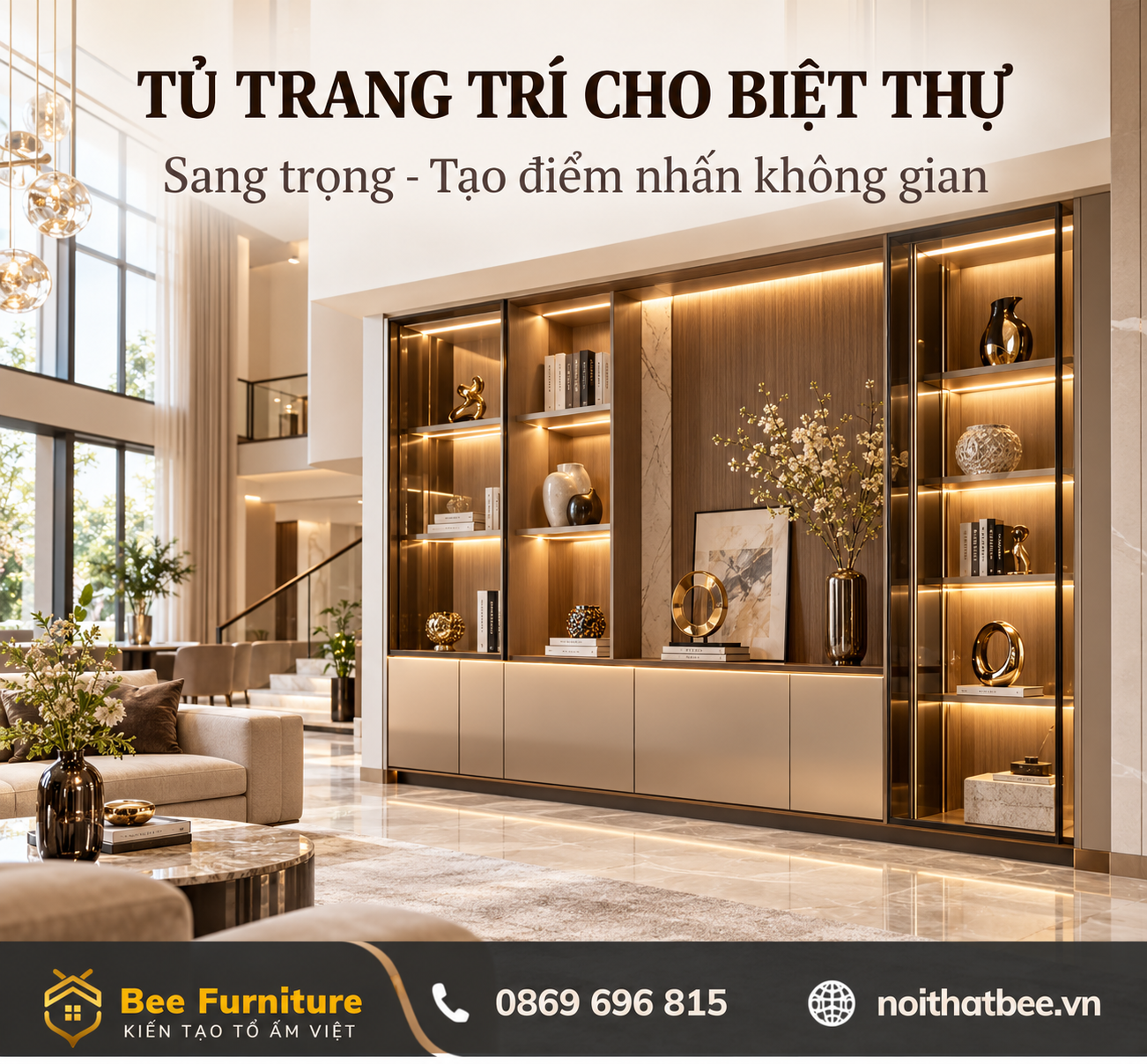 Thi công tủ trang trí cho biệt thự