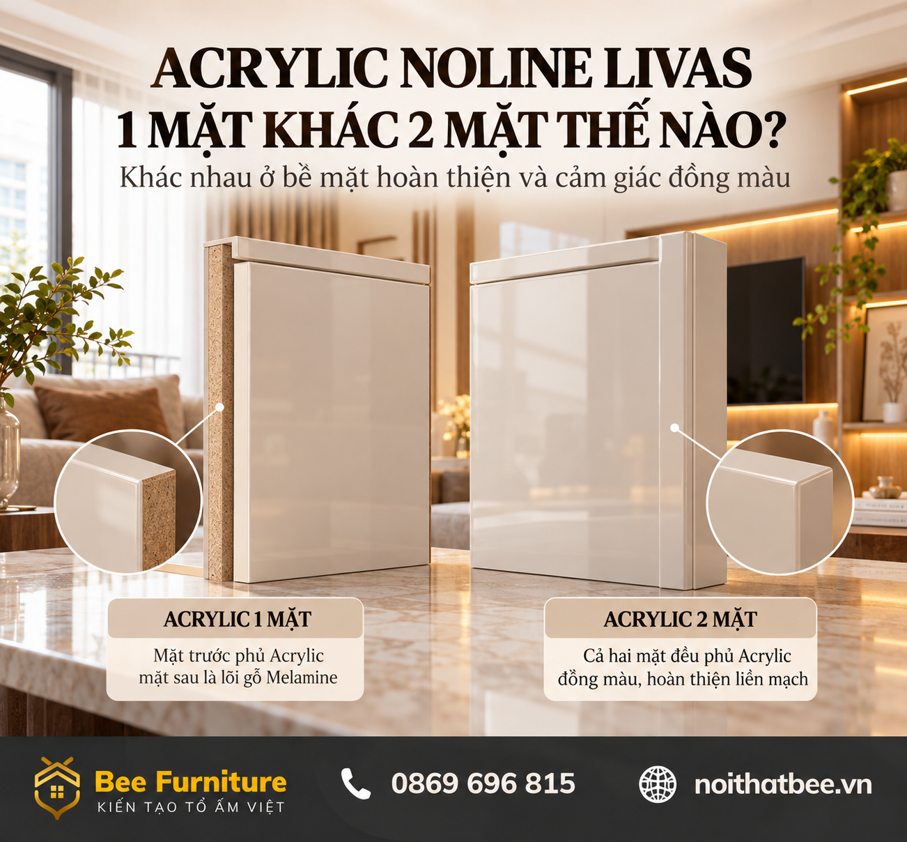Acrylic Noline Livas 1 mặt khác 2 mặt thế nào?
