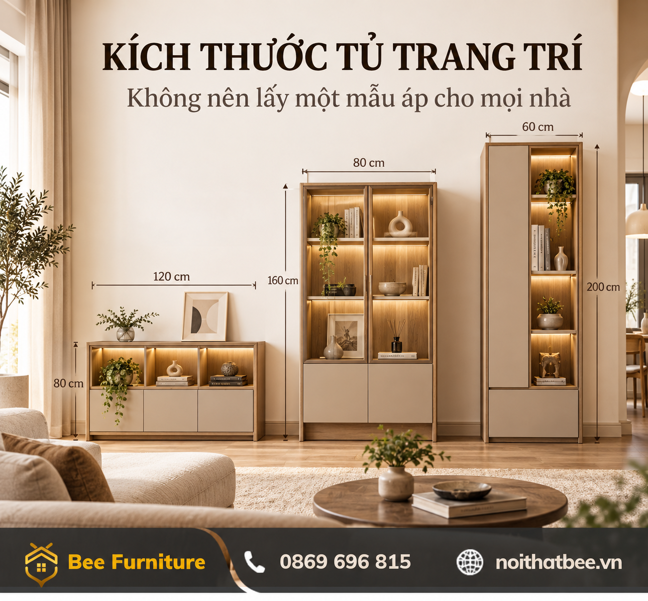 Kích thước tủ trang trí: không nên lấy một mẫu áp cho mọi nhà