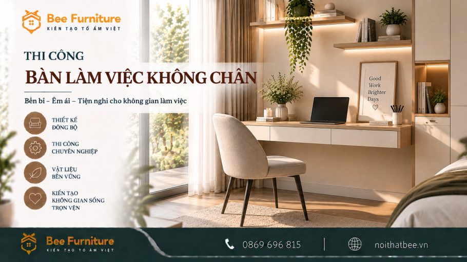 Thi công bàn làm việc không chân