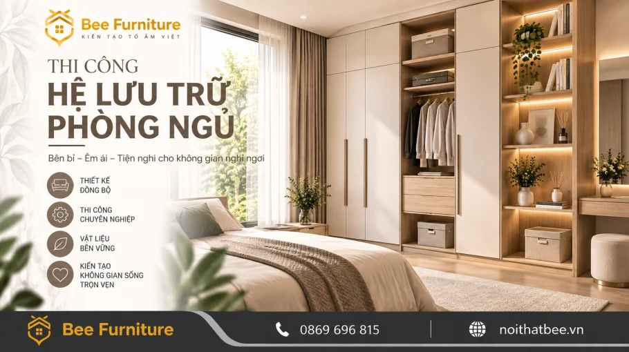 Thi công hệ lưu trữ phòng ngủ